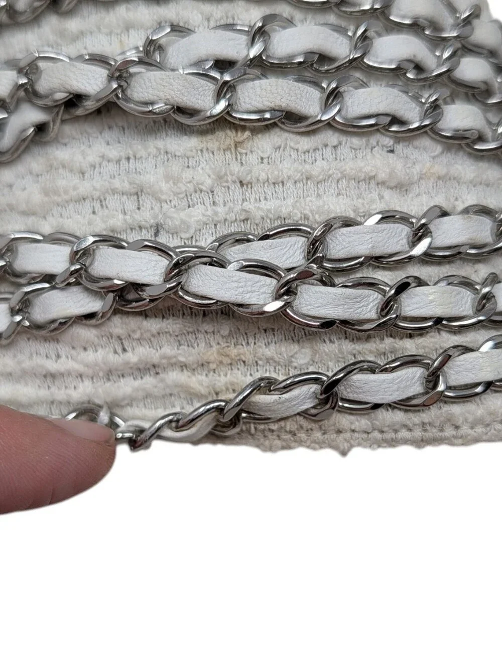 Chanel White Tweed Silver Chain Interlocking CC Charm Slide Sandals Size EU 39